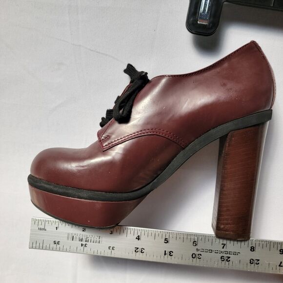 Marni Burgundy Leather Booties Chunky Block Heel Platforms Lace Up 37 - Picture 8 of 10
